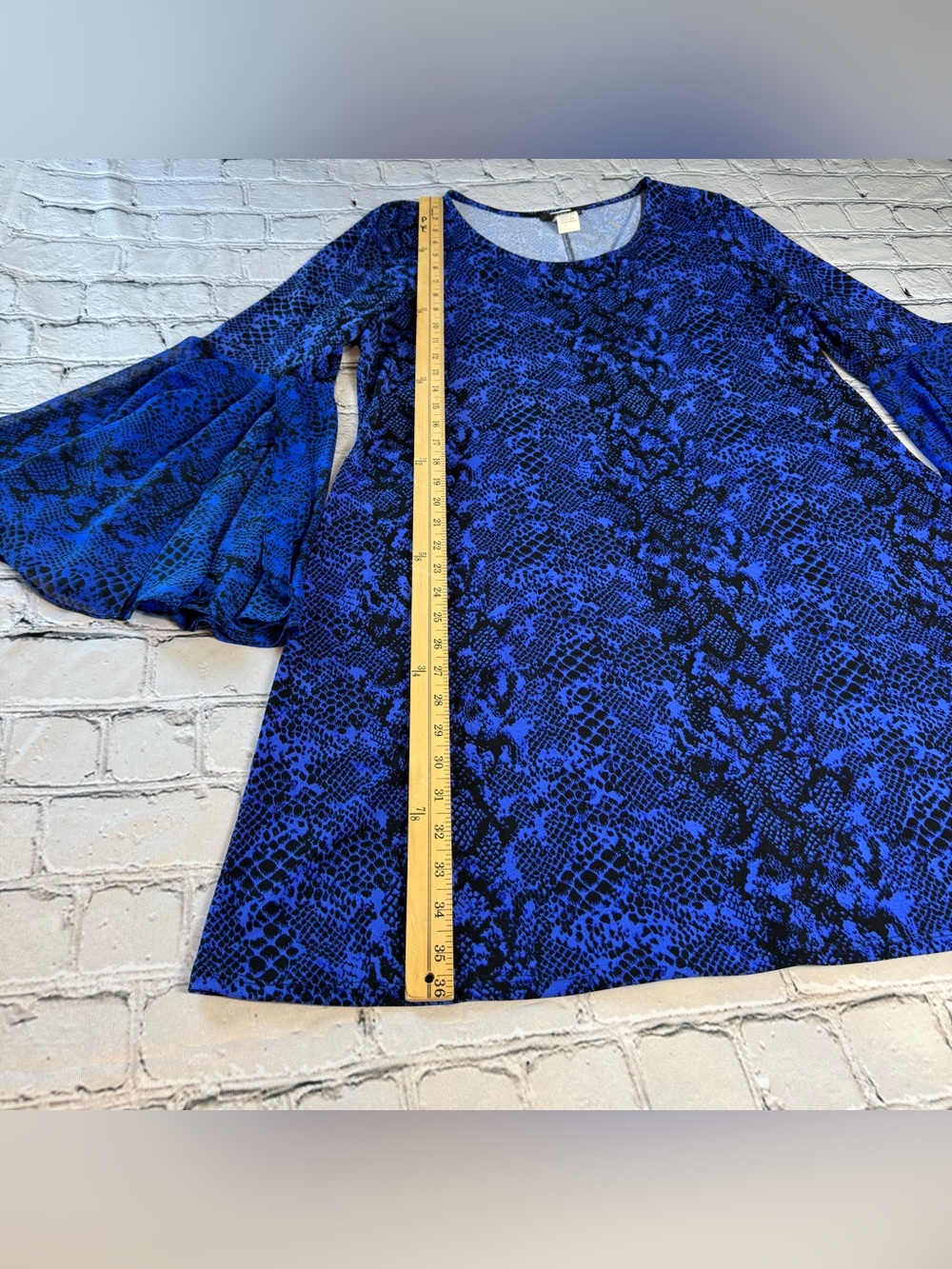 Vtg 90s Y2K J.B.S. Blue Snake Print Shift Dress Long Sheer Bell Sleeves Size XL - Picture 4 of 9